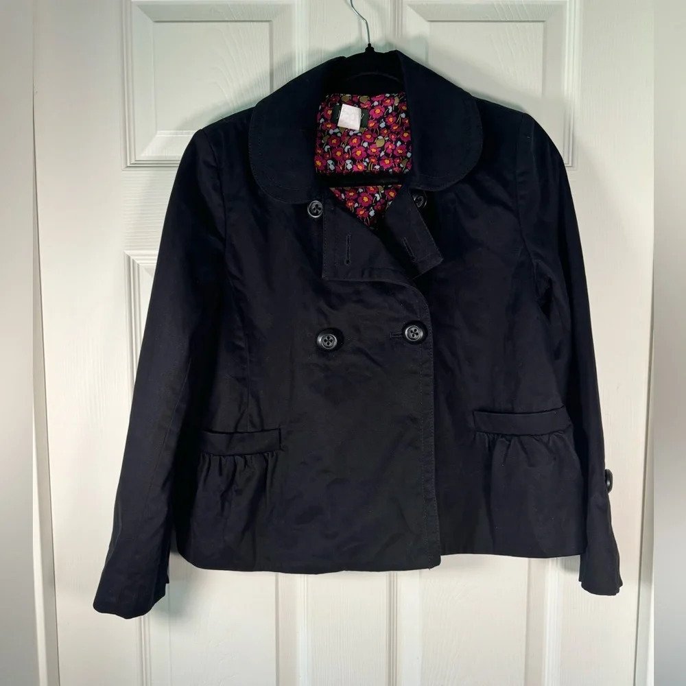 J. Crew Peter Pan Collar Boxy Black Blazer Size 4 Career Wear Womens